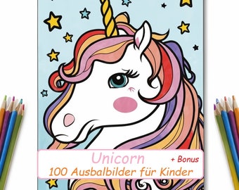 100 Ausmalbider für Kinder Unicorn süße Einhornbilder