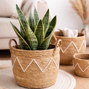 Seegras Korb Set 3er | Boho Aufbewahrungskorb | Pflanzenkorb Natur | Übertopf Set | Wäschekorb | Boho Home Decor