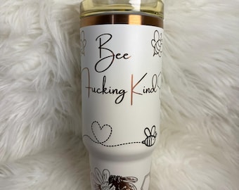 Bee Kind 40oz Tumbler: Laser Engraved Honeycomb Floral Insulated Cup