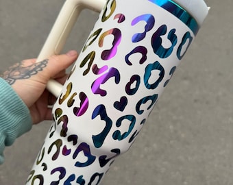 Leopard Print Tumbler 40oz – Laser Engraved Stainless Steel Mug with Handle, Insulated Travel Cup, Wild & Chic Gift for Her