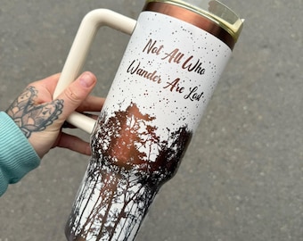 Not All Who Wander Are Lost - Tumbler 40oz – Laser Engraved Compass, Trees & Stars, Insulated Mug for Travelers, Campers and Dreamers