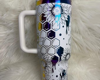 Honeybee, Honeycomb, Laser Engraved, 40 Oz, Tumbler, Holographic, Rainbow, Copper, Gift For Her, Quencher, Personalized, Gift, Bee Tumbler