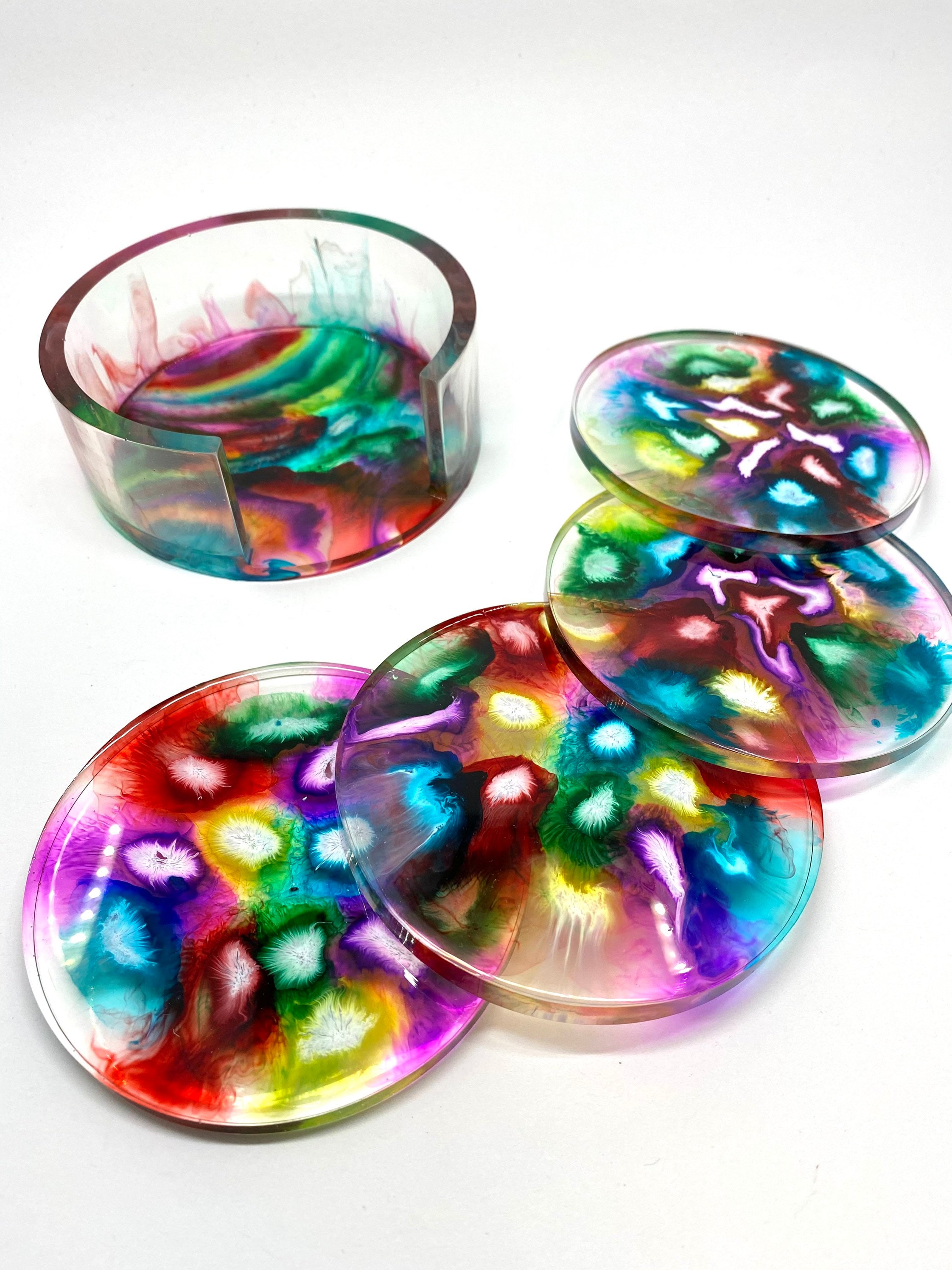 Coaster set with holder made of epoxy resin and alcohol ink Etsy