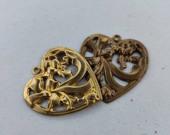 brass stampings Valentines HEART ASSORTMENT OVER 1/4  POUND             table