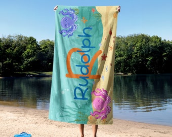 Personalized Kids Beach Towel, Fun Beach Designs, Custom Beach Towel With Name, Vacation Gift, Personalized Gift, Personalized Pool Towel