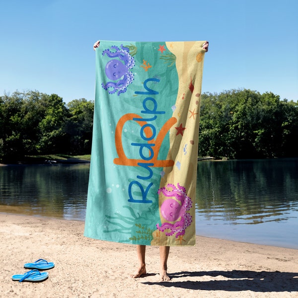 Personalized Kids Beach Towel, Fun Beach Designs, Custom Beach Towel With Name, Vacation Gift, Personalized Gift, Personalized Pool Towel