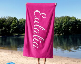 Customized Solid Color Name Beach Towel, Personalized Pool Towel, Vacation Gift, Personalized Gift, Custom Colorful Beach Towel, Kids Towel