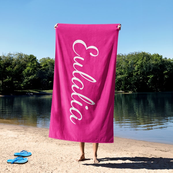 Customized Solid Color Name Beach Towel, Personalized Pool Towel, Vacation Gift, Personalized Gift, Custom Colorful Beach Towel, Kids Towel