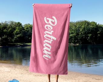 Personalized Beach Towel for Kids Adults Family Vacations Summer Fun, Customized Solid Color Name Beach Towel,Vacation Gift,Pool Party Gift