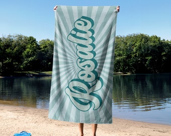 Vintage Personalized Name Beach Towel, Custom Retro Colorful Beach Towel With Name, Custom Pool Towel, Pastel Color Towel, Personalized Gift