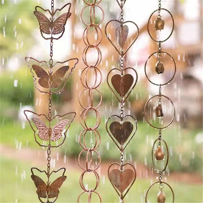 Steel Leaf Rain Chain Wind Chimes Outdoor Decorative Chain Etsy