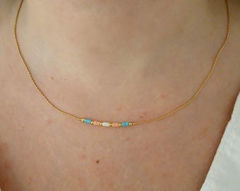 Transgender miyuki necklace gold filled,extra thin delicate colorful choker,support layer colored beach gold jewellery,trans gift jewelry