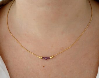 Short amethyst healing gold choker,february birthstone necklace for women,purple amethyst gemstone chokers,violet gem stone minimal choker
