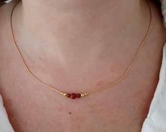 Short red jasper gold layered necklace,calming protection lariat necklace,red boho gem stone Y chokers,thin necklaces,woman gold love gifts