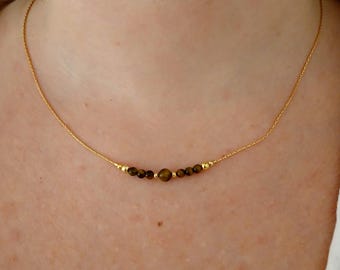 Tiger eye dainty gold necklace,minimalist jewel for woman,gold gem stone minimalist jewelry,delicate layering simple crystal boho choker