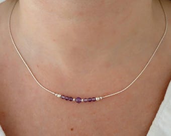 Amethyst healing silver choker,february birthstone necklace for women,purple amethyst gemstone chokers,violet gem stone necklace, woman gift