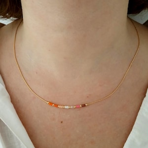 Lesbian 14k gold filled miyuki necklace,extra thin dainty colorful choker,layering colored jewelery,wlw subtle pride gifts,gold jewelry