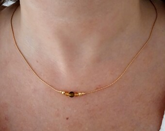 Short citrine tiger eye gold necklace,minimalist jewel for woman,gold gemstone minimalist jewelry,delicate mixed simple crystal boho choker