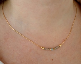 Labradorite gold necklace,dainty minimal for woman,gold gem stone bar jewelry,aura layering simple crystal boho choker,gift for her