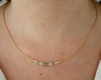 Rose quartz and aventurine gold necklace,minimalist jewel for woman,gold gemstone minimalist jewelry,delicate simple crystal boho choker