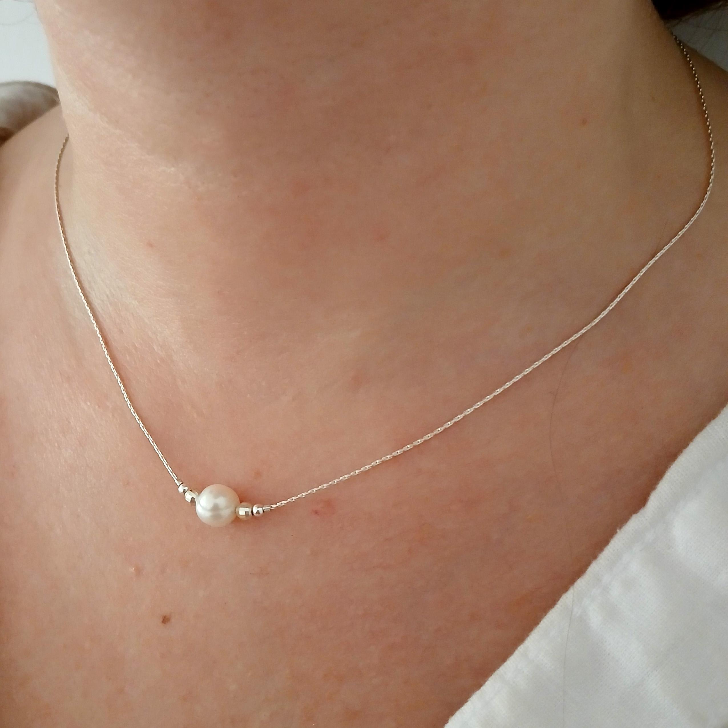 Chokers Subtle Single Pearl Sterling Silver Necklace,bridesmaid Gift Choker,subtle ...