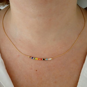 LGBTQA+ miyuki necklace gold filled,extra thin delicate colorful choker,gold friendship gifts,pride layer colored beach jewelery