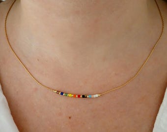 LGBTQA+ miyuki necklace gold filled,extra thin delicate colorful choker,gold friendship gifts,pride layer colored beach jewelery