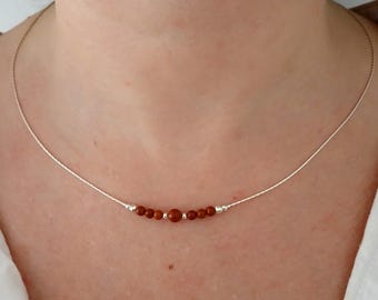 Red jasper dainty silver necklace,minimalist jewel for woman,silver gem stone minimalist jewelry,delicate layered simple crystal boho choker