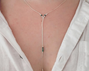 African turquoise silver chain necklace,turquoise beaded choker,thin gemstone boho turquoise necklace,925 sterling silver layering necklace