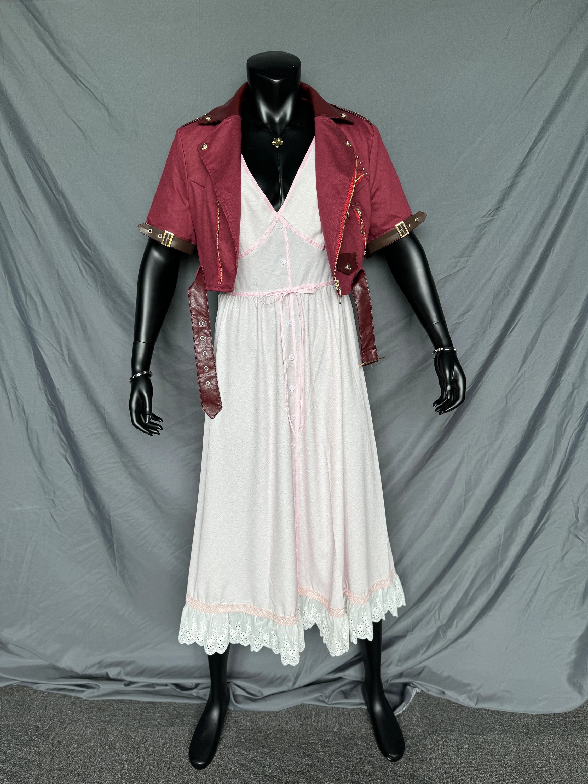 strapless open back dress Final Fantasy VII 7 Aeris Aerith Gainsborough Pink Dress Outfit Cosplay  Costume main image 1