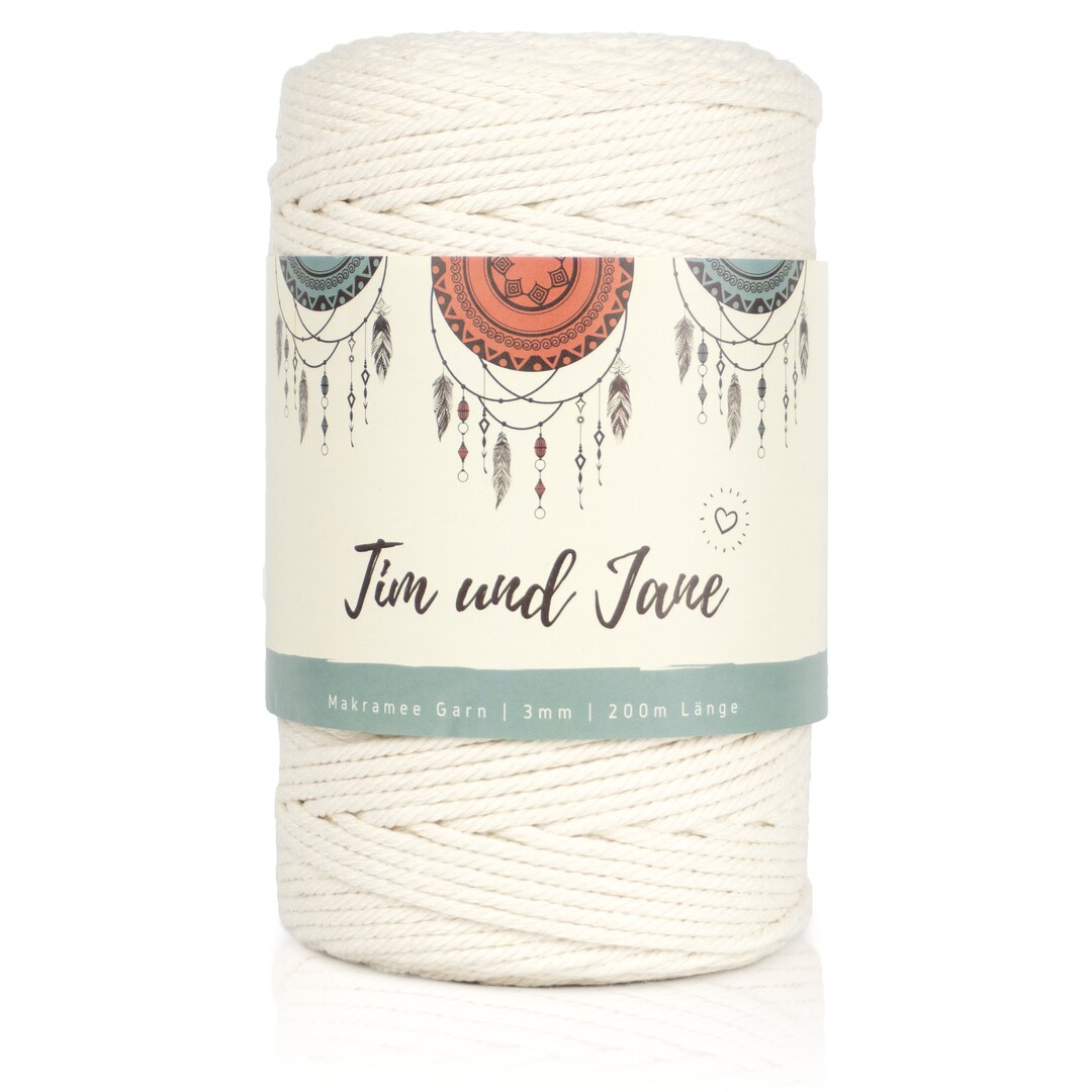 Fil de Macramé 3 mm x 100 m - 100% Coton - Corde Tricotée pour Suspension Murale, Fleurs - Décoration Bohème - Bricolage (Marron