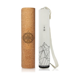 Tapete de ioga Mosswell feito de cortiça e TPE - 4 mm antiderrapante, sem ftalatos - com linha guia e bolsa