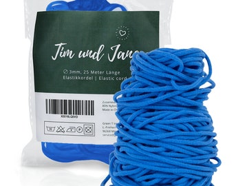 Tim und Jane® Gummiband rund 3mm, 25m Länge, Elastikkordel zum Nähen (blau)
