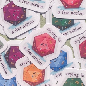 Weinen ist eine Freie Aktion - Weinen D20 | Niedlicher TTRPG Sticker | Original Schöpfer | Original Illustration Sticker |  Pathfinder Drachen