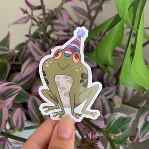 Rana de celebración, Adhesivo de animal bonito, Creador original, Adhesivo de ilustración original, Adhesivo de rana de dibujos animados, Cumpleaños