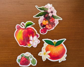 Pegatinas de frutas / Vinilo mate troquelado, resistente al agua