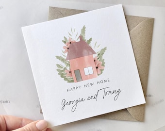 Happy New Home Card | Floral House, Cute Congratulations new house Card, You're moving card, Moving New house, First house, New memories