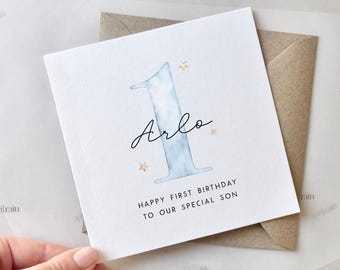 Personalised Boys 1st Birthday Card | Happy 1st birthday card, Little boy first birthday, Baby boy birthday, blue Simple boys Card