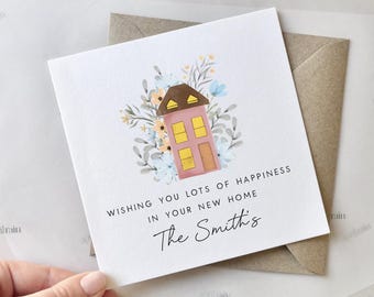 New Home Card | Floral House, Cute Congratulations new house Card, You're moving card, First house card, Happy New home New memories