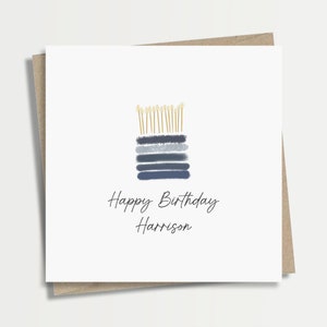 Happy birthday card, personalised birthday card, card for him, friend family nephew uncle navy birthday cake BD007