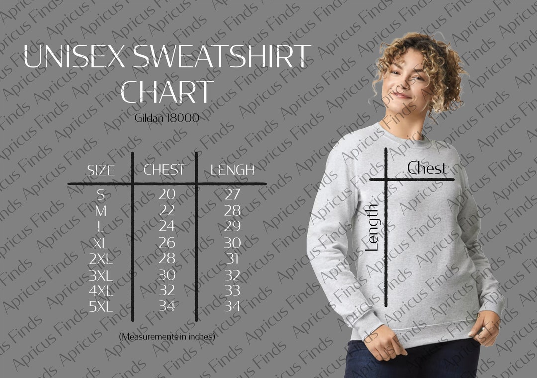 Gildan Size Chart, Crewneck Sweatshirt Sizing Chart, Gildan 18000 Size
