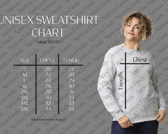 Gildan Size Chart, Crewneck Sweatshirt Sizing Chart, Gildan 18000 Size Chart, Sweatshirt Size Chart, Gildan 18000 Mockup, 18000 Size Guide