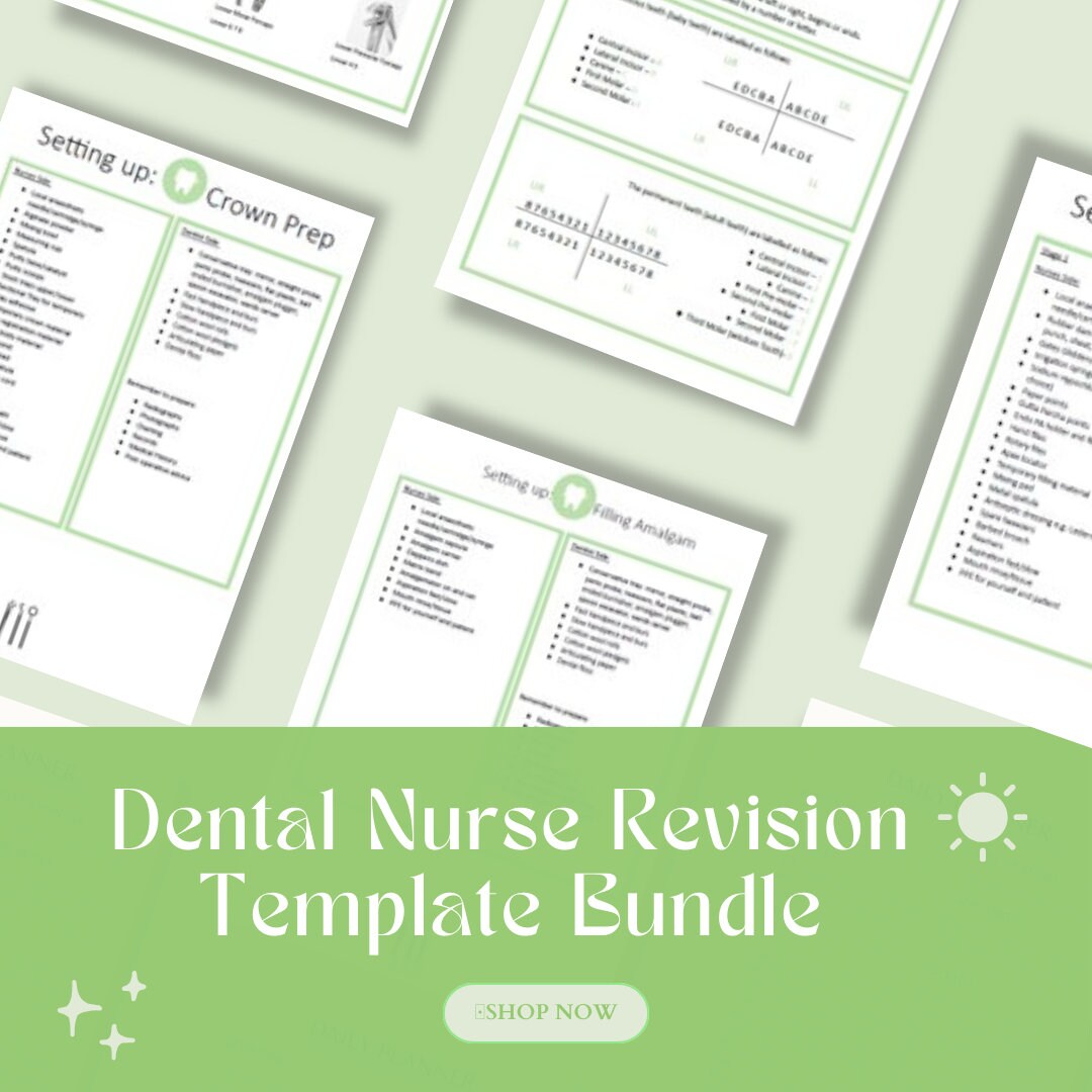 Dental Nurse Revision Bundle Charting Crowns Root Canal Extractions 