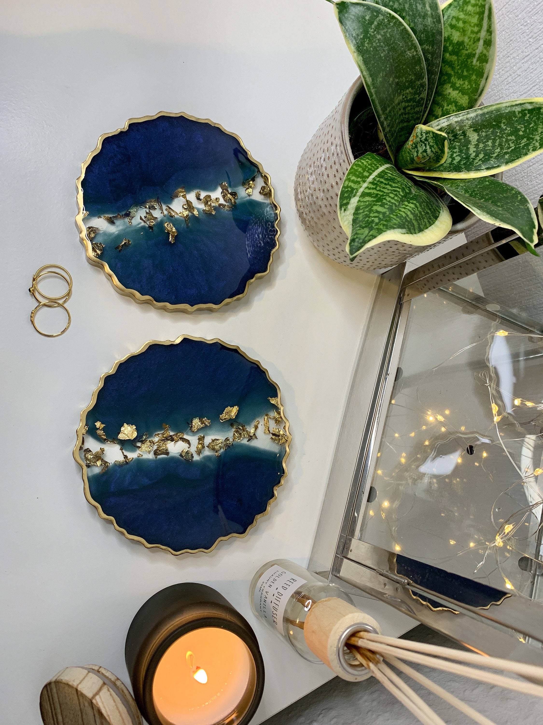 Royal Midnight Blue & Gold Foil Coasters Avec Gold Edging Etsy