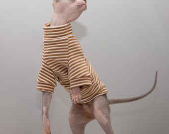 Suéter Stripe Brown, tu Sphynx será el gato más elegante del bloque ropa de gato sphynx para amantes de los gatos