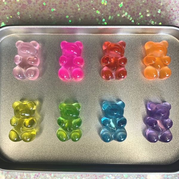 8 magneti trasparenti per orsacchiotti, magnete per orsi, magnete da frigorifero, orsetti gommosi, magnete kawaii, orso arcobaleno, magnete in resina