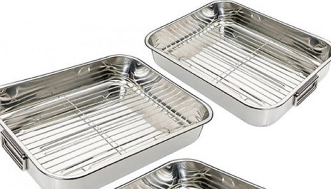 New 2PC Set Stainless Steel Roasting Tray Oven Baking Roaster Etsy