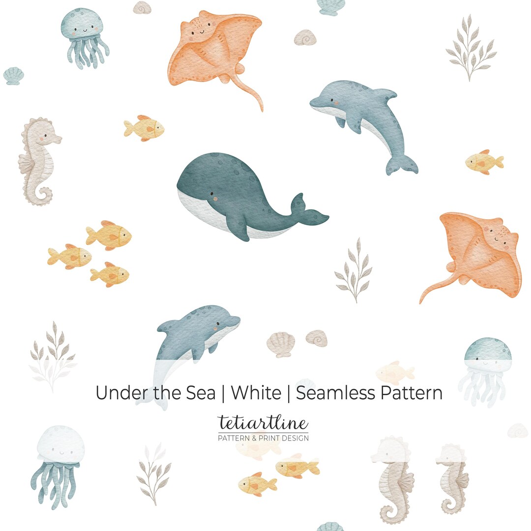 Under the Sea Seamless Pattern, Watercolor Ocean Animals Digital Paper ...