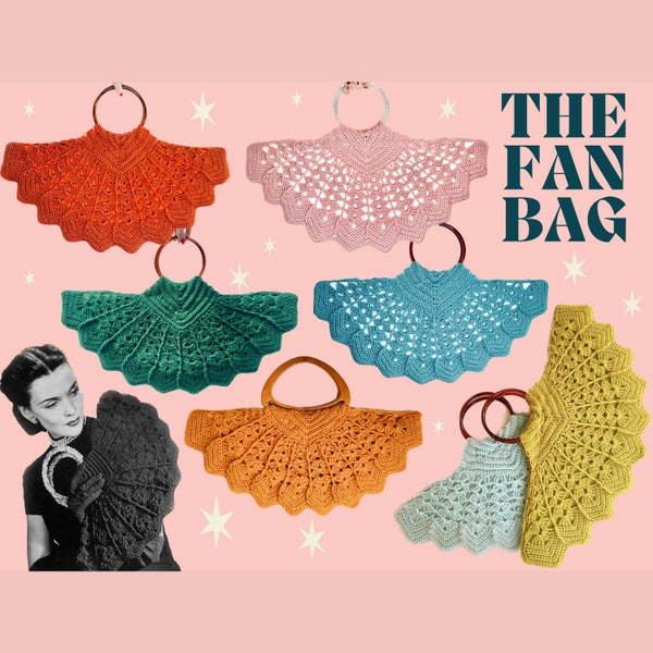 Reproduction Crochet 1940s Fan bag / purse made using an original vintage pattern