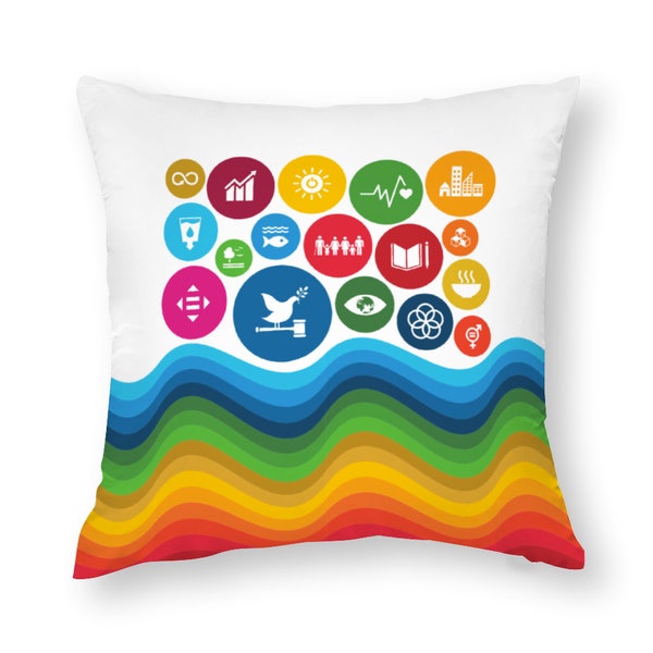 Decorative Throw Pillow Covers, SDG Throw Pillow Cover, Sustainable Development Goals UN Global Goals Sustainability Cosy White Pillow Cover